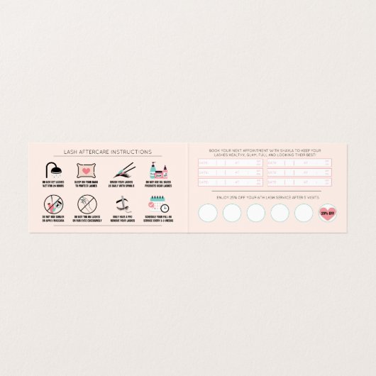 Lash Aftercare Instructions & Appointment Loyalty Visitekaartje (Binnenkant ongevouwen)
