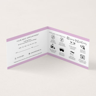 Lash Aftercare Instructions & Appointment Reminder Visitekaartje