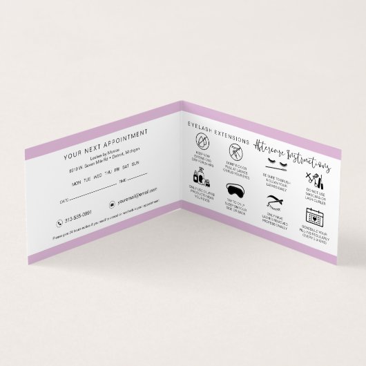 Lash Aftercare Instructions & Appointment Reminder Visitekaartje (Binnen)