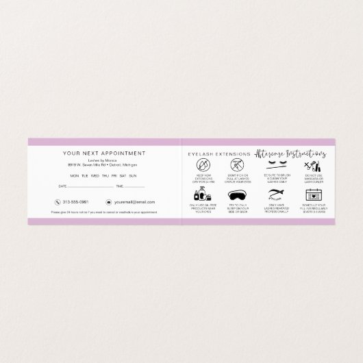 Lash Aftercare Instructions & Appointment Reminder Visitekaartje (Binnenkant ongevouwen)