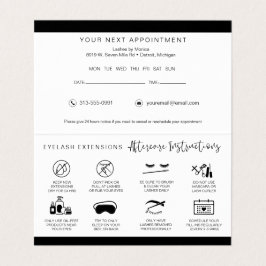 Lash Aftercare Instructions & Appointment Reminder Visitekaartje