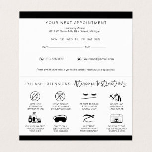 Lash Aftercare Instructions & Appointment Reminder Visitekaartje