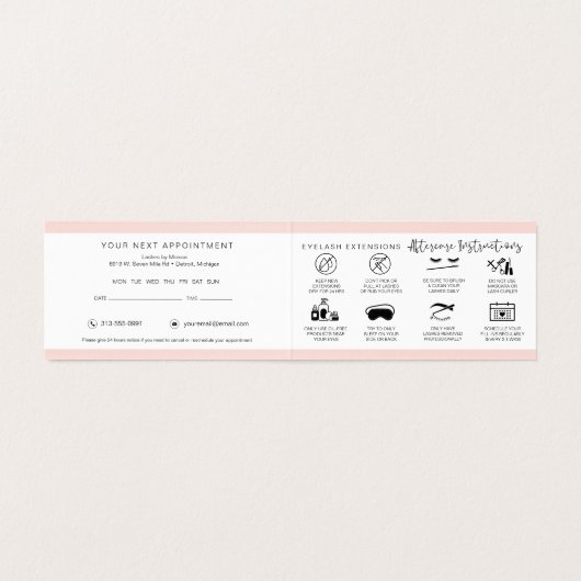 Lash Aftercare Instructions & Appointment Reminder Visitekaartje (Binnenkant ongevouwen)