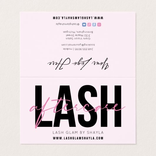 Lash Aftercare Instructions & Appointment Reminder Visitekaartje (Buitenkant ongevouwen)