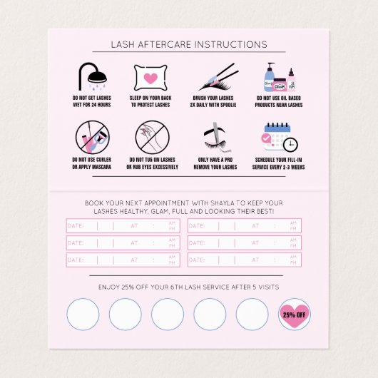 Lash Aftercare Instructions & Appointment Reminder Visitekaartje (Binnenkant ongevouwen)