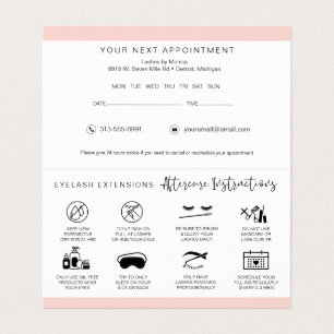 Lash Aftercare Instructions & Appointment Reminder Visitekaartje