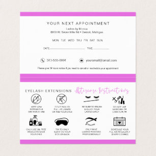 Lash Aftercare Instructions & Appointment Reminder Visitekaartje