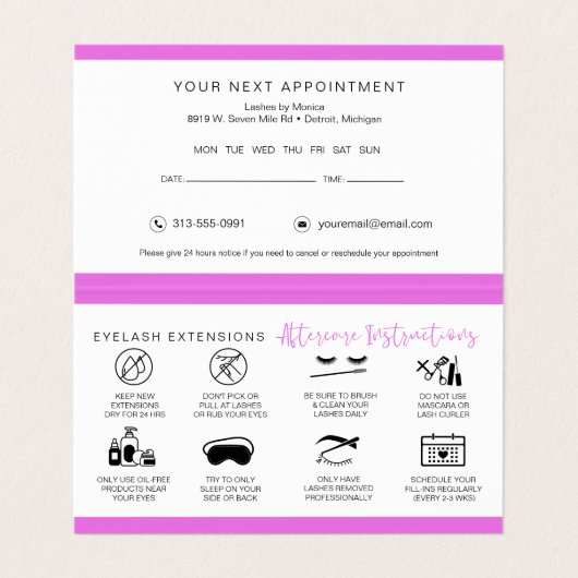 Lash Aftercare Instructions & Appointment Reminder Visitekaartje (Binnenkant ongevouwen)