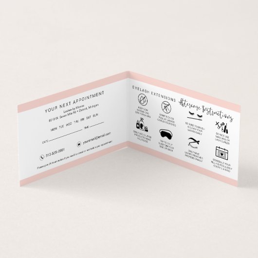 Lash Aftercare Instructions & Appointment Reminder Visitekaartje (Binnen)