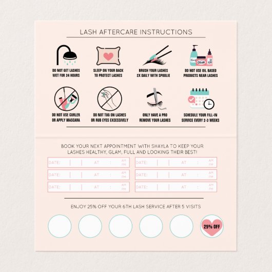 Lash Aftercare Instructions & Appointment Reminder Visitekaartje (Binnenkant ongevouwen)