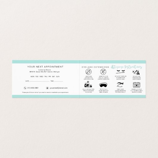 Lash Aftercare Instructions & Appointment Reminder Visitekaartje (Binnenkant ongevouwen)