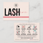 Lash Aftercare Instructions Extensions Care Kaarte Visitekaartje (Voorkant / Achterkant)