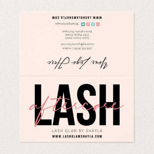 Lash Aftercare Instructions & Loyalty Discount Visitekaartje (Buitenkant ongevouwen)