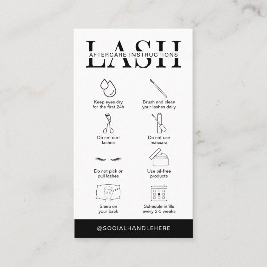 Lash Aftercare Instructions Minimalist Logo Salon Visitekaartje (Voorkant)