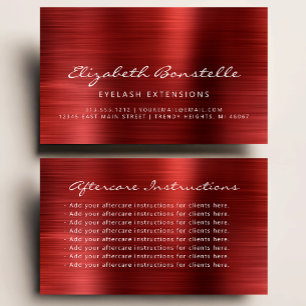 Lash Aftercare Instructions Red Metallic Visitekaartje