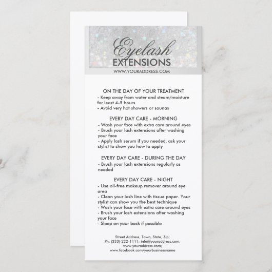 Lash Aftercare White Glitter Snow Star Bedankkaart (Voorkant / Achterkant)
