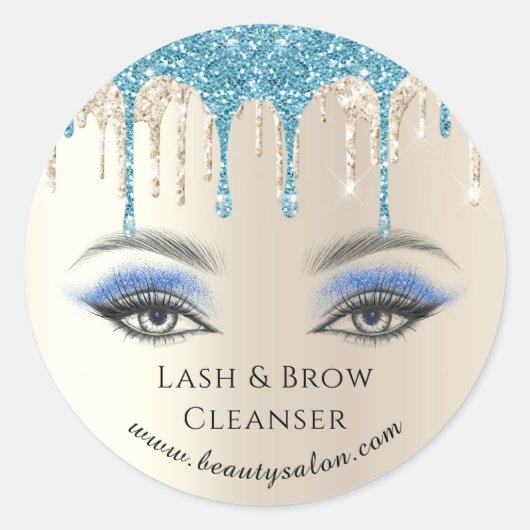 Lash and Brow Cleanser Gold Blue Glitters Business Ronde Sticker (Voorkant)