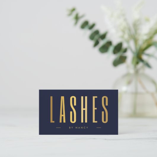 Lash Artiest QR Code & Logo Navy en Goud Visitekaartje (Staand voorkant)