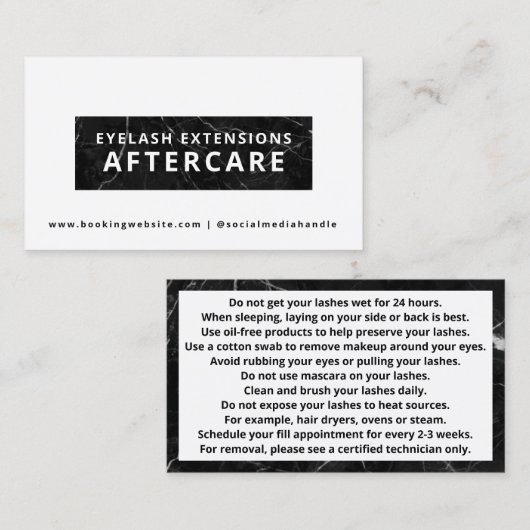 Lash Artist Aftercare Instructions Card Visitekaartje (Voorkant / Achterkant)