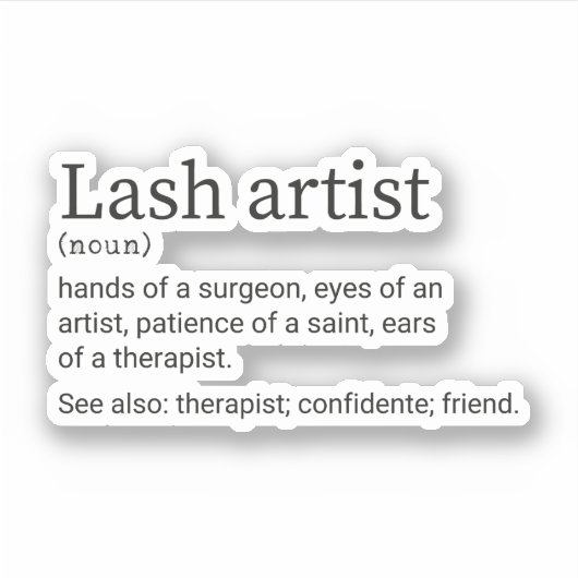 Lash Artist Definitie, Lash Tech, Lash Artiest Sticker (Voorkant)