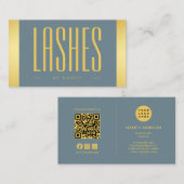 Lash Artist Dusty Blue en Gold Logo QR Code Visitekaartje (Voorkant / Achterkant)