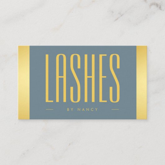 Lash Artist Dusty Blue en Gold Logo QR Code Visitekaartje (Voorkant)