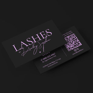 Lash Artist Minimaal Zwart Paars Monogram Visitekaartje