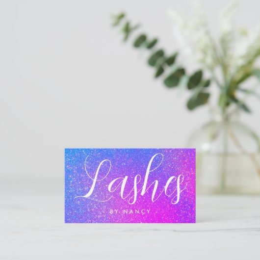 Lash Artist Typography Paarse holografische glitte Visitekaartje (Staand voorkant)