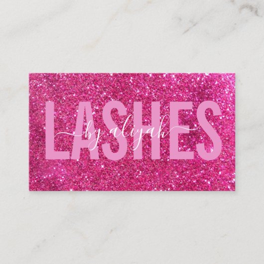 Lash Artist Typography Sparkly Pink Glitter Visitekaartje (Voorkant)