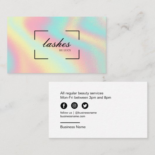 Lash Bar Beauty Salon Pastel Holographic Visitekaartje (Voorkant / Achterkant)