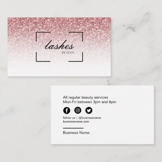 Lash Bar Beauty Salon Roos Gold Glitter Visitekaartje (Voorkant / Achterkant)