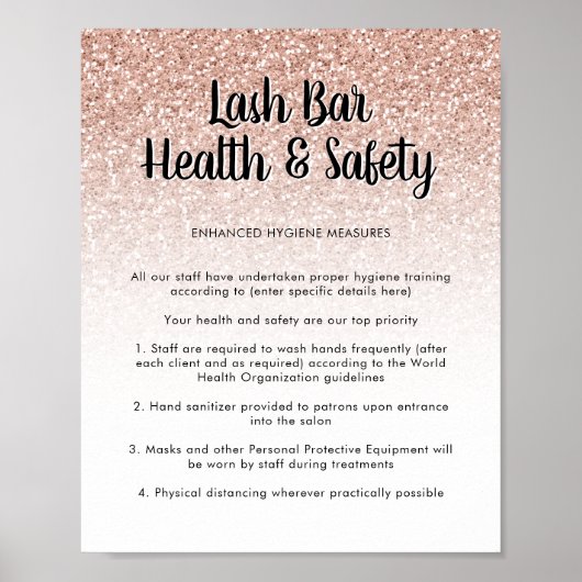 Lash Bar Health Safety Poster Roze Peach Glitter (Voorkant)
