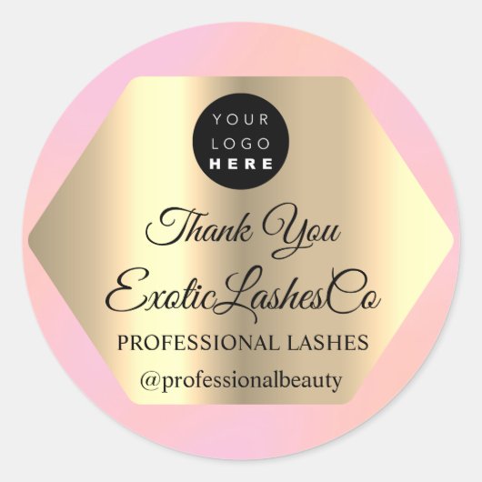 Lash Bedankt dat je de artistieke gouden Logo Roze Ronde Sticker (Voorkant)