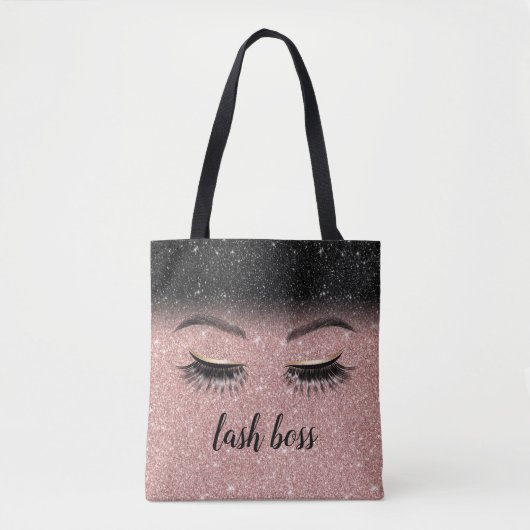 Lash Boss Eyelash Salon Roos Gold en Black Glitter Tote Bag (Voorkant)
