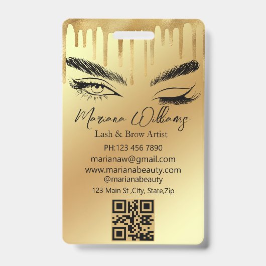 lash & brow artiest qr code gold drifbedrijf badge (Front)