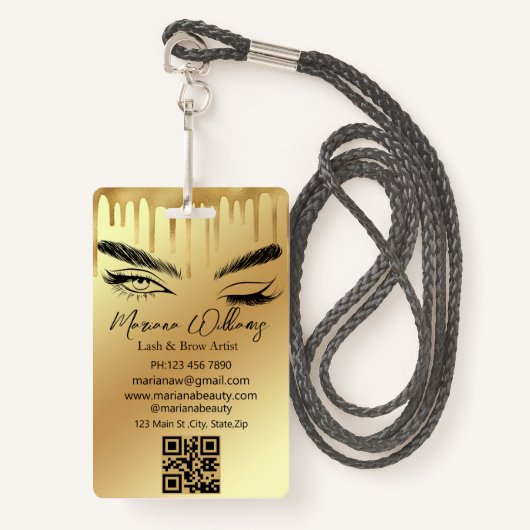 lash & brow artiest qr code gold drifbedrijf badge (Voorkant met draagriem)