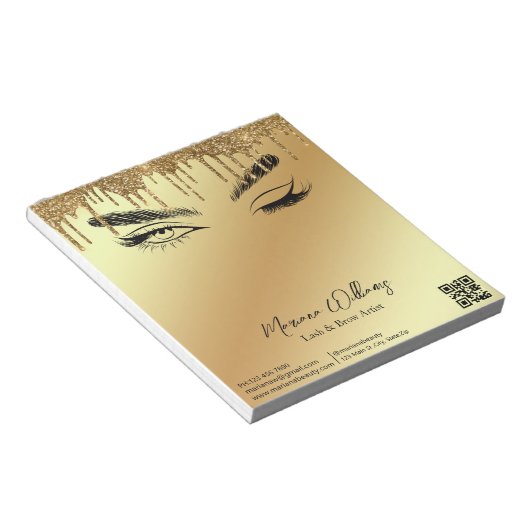 Lash & Brow Artiest QR-code Goud Metallic Business Notitieblok (Schuin)