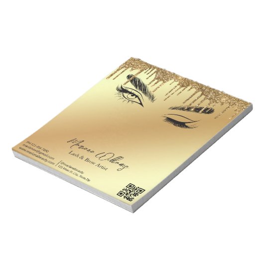Lash & Brow Artiest QR-code Goud Metallic Business Notitieblok (Linkerzijde)