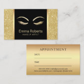 Lash & Brow Makeup Artist Gold Glitter Benoeming Afsprakenkaartje (Voorkant / Achterkant)