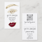 Lash Brow Makeup Artist QRCode Gold Red Lips Visitekaartje (Voorkant / Achterkant)
