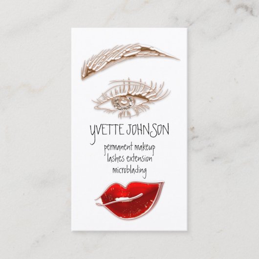 Lash Brow Makeup Logo QR Code Red Rose Lips Visitekaartje (Voorkant)