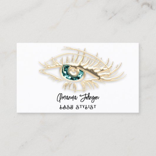 Lash Brow Makeup Logo White Green Eye QrCode Gold Visitekaartje (Voorkant)