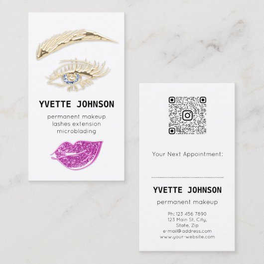 Lash Brow Permanent Makeup Logo QR Code Blauw Roze Visitekaartje (Voorkant / Achterkant)