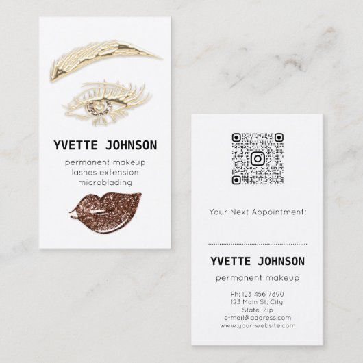 Lash Brow Permanent Makeup Logo QR Code Glitter Visitekaartje (Voorkant / Achterkant)