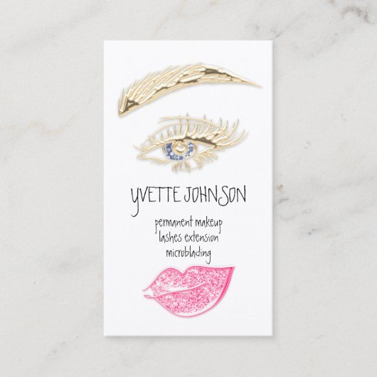 Lash Brow Permanent Makeup Logo QR Code Gold Pink Visitekaartje (Voorkant)