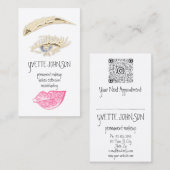Lash Brow Permanent Makeup Logo QR Code Gold Pink Visitekaartje (Voorkant / Achterkant)