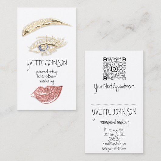 Lash Brow Permanent Makeup Logo QR Code Roos Blue Visitekaartje (Voorkant / Achterkant)