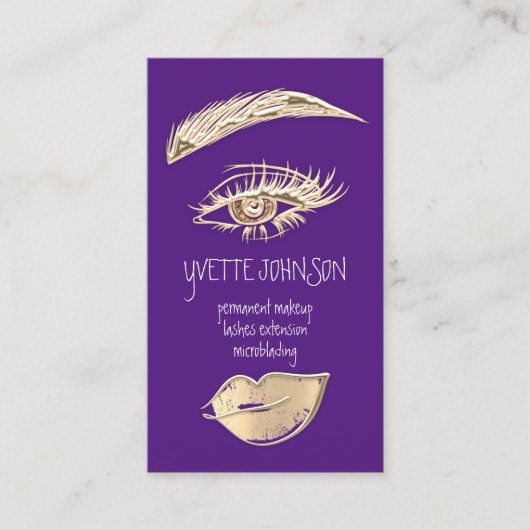 Lash Brow Permanent Makeup Logo QRCode Gold Paars Visitekaartje (Voorkant)