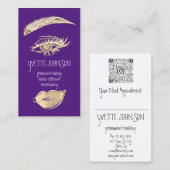 Lash Brow Permanent Makeup Logo QRCode Gold Paars Visitekaartje (Voorkant / Achterkant)