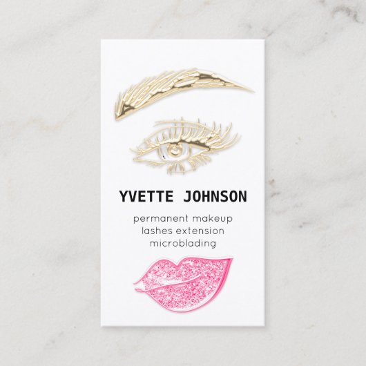 Lash Brow Permanent Makeup Logo QRCode Pink Lip Visitekaartje (Voorkant)